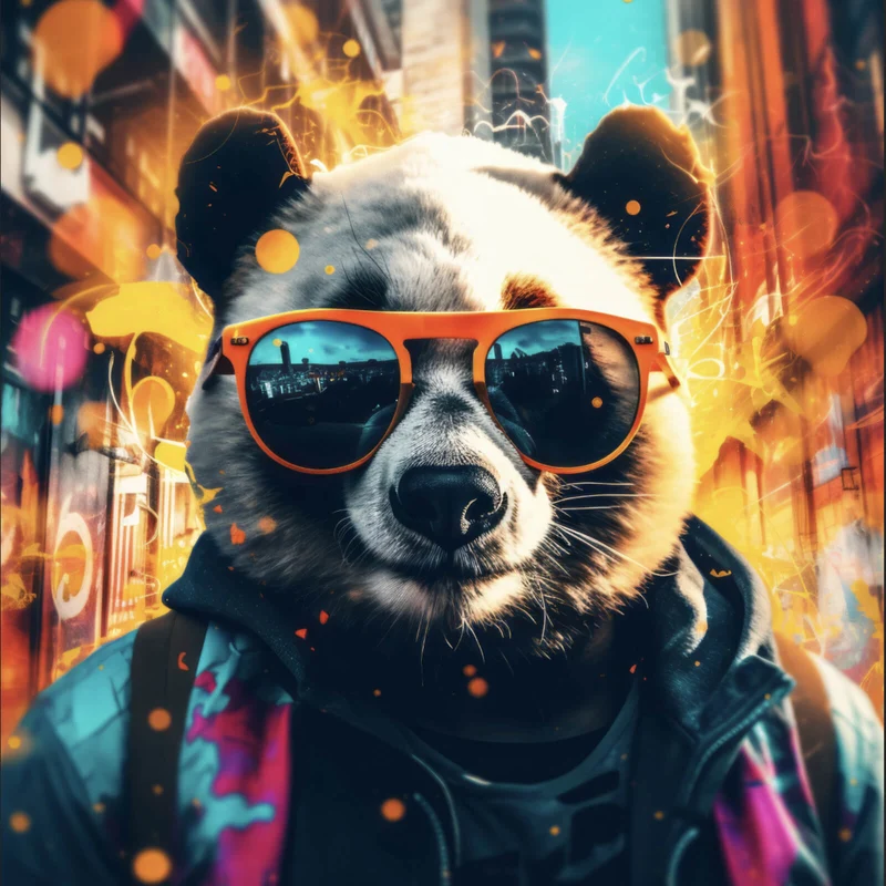 Aluminiumbild gebürstet Cooler Panda mit Sonnenbrille Street Art Quadrat