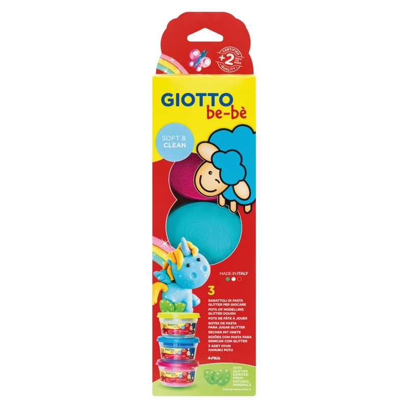 GIOTTO BE-BE pasta per modellare morbida con glitter 3 x 100 g