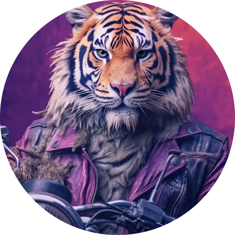Aluminiumbild gebürstet Biker Tiger auf Motorrad Kreis