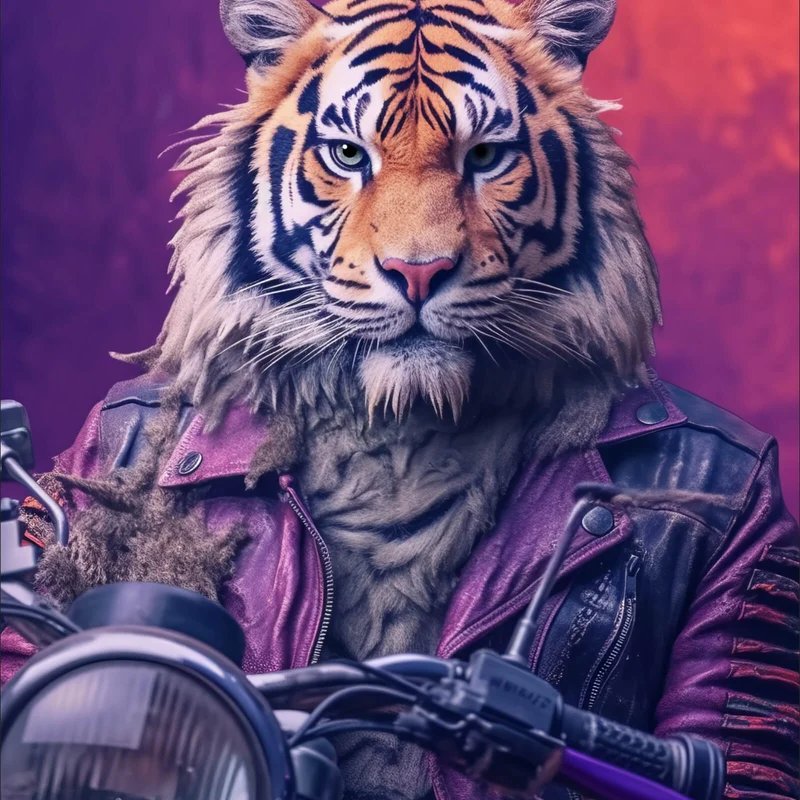Leinwandbild Biker Tiger auf Motorrad Quadrat