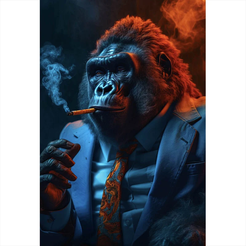 Aluminiumbild Eindrucksvoller Gorilla mit Zigarre Hochformat