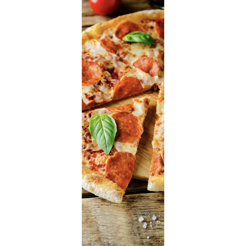 Poster Appetitliche Pizza auf Holz Panorama Hoch