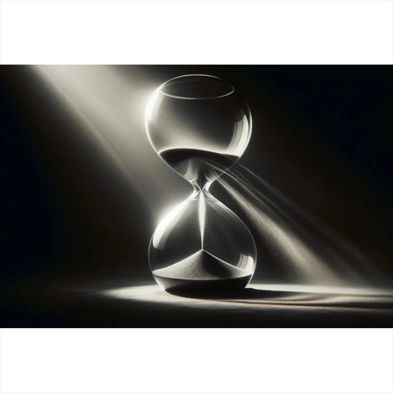 Acrylglasbild Sanduhr von Lichtstrahlen durchleuchtet Querformat
