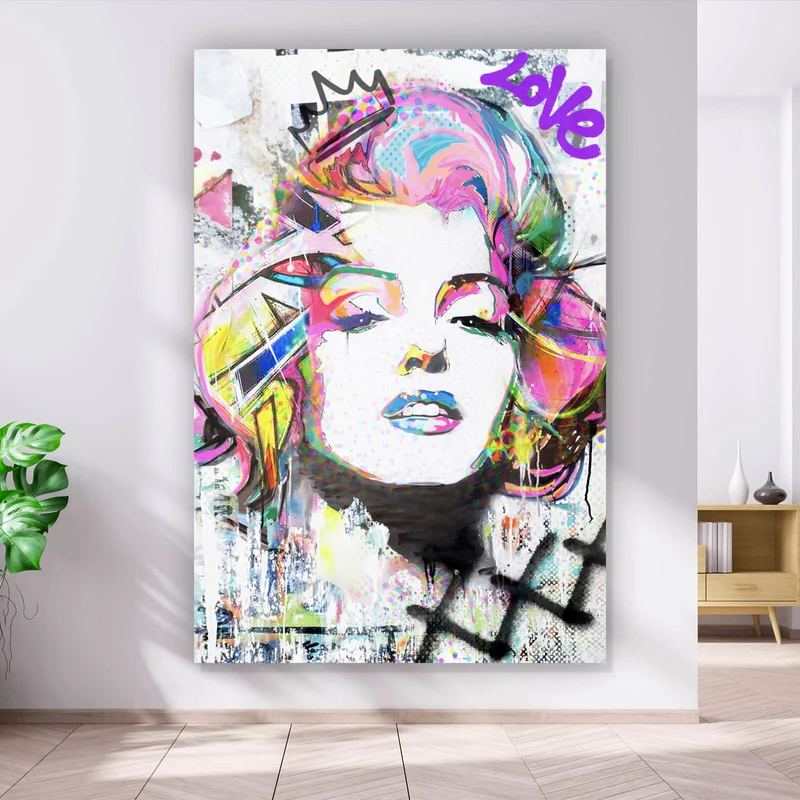 Aluminiumbild Buntes Portrait Marylin Graffiti Hochformat