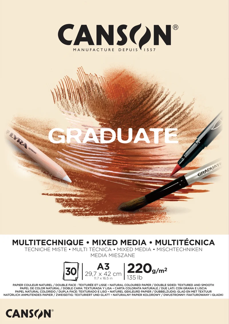 Canson Graduate Mix Media blok Natural 220 g 30 listov A3 lepený