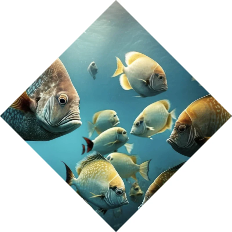 Aluminiumbild Fischschwarm in einer Unterwasserwelt Raute
