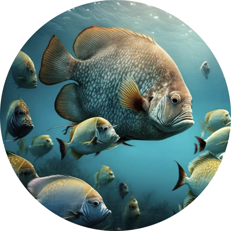 Aluminiumbild Fischschwarm in einer Unterwasserwelt Kreis