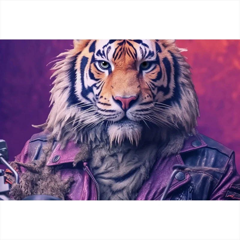 Leinwandbild Biker Tiger auf Motorrad Querformat
