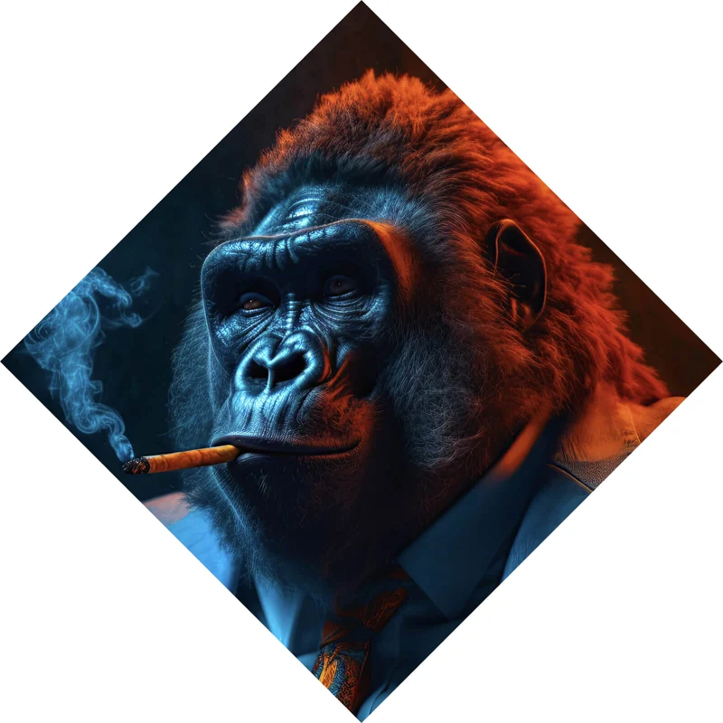 Spannrahmenbild Eindrucksvoller Gorilla mit Zigarre Raute