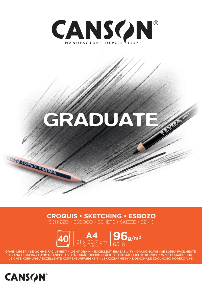 Skicirka CANSON Graduate 96 g/m² A4 lepljena - 40 listov