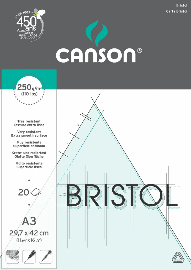 Canson Bristol risalni blok 250 g/m² 20 listov A3 lepljen
