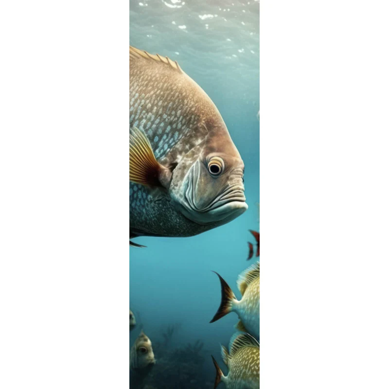 Aluminiumbild gebürstet Fischschwarm in einer Unterwasserwelt Panorama Hoch