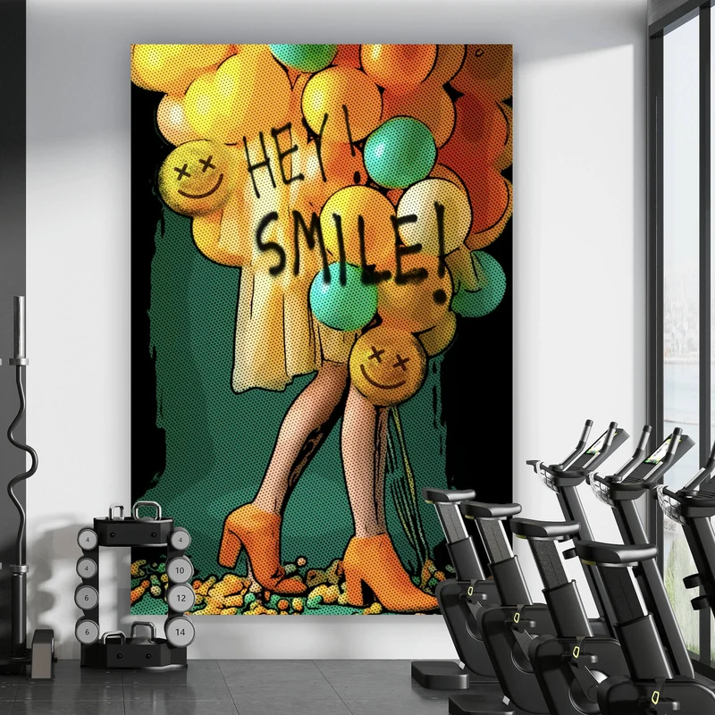 Leinwandbild Smile bunte Ballons im Pop Art Stil Hochformat