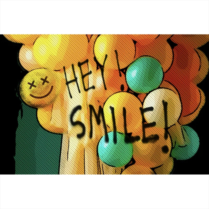 Spannrahmenbild Smile bunte Ballons im Pop Art Stil Querformat