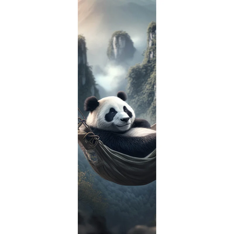 Spannrahmenbild Panda mit Hängematte in mystischer Umgebung Panorama Hoch