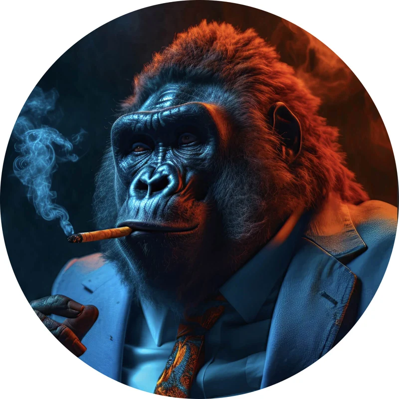 Aluminiumbild Eindrucksvoller Gorilla mit Zigarre Kreis