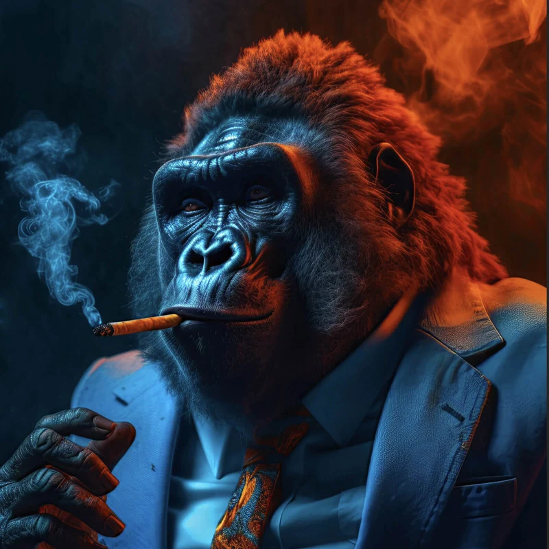 Leinwandbild Eindrucksvoller Gorilla mit Zigarre Quadrat