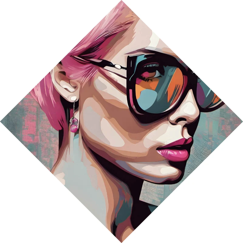 Poster Frau mit pinken Haaren Raute