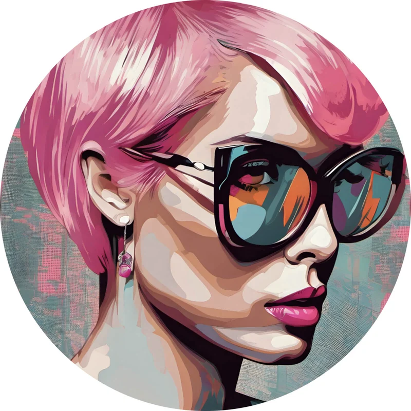 Aluminiumbild Frau mit pinken Haaren Kreis