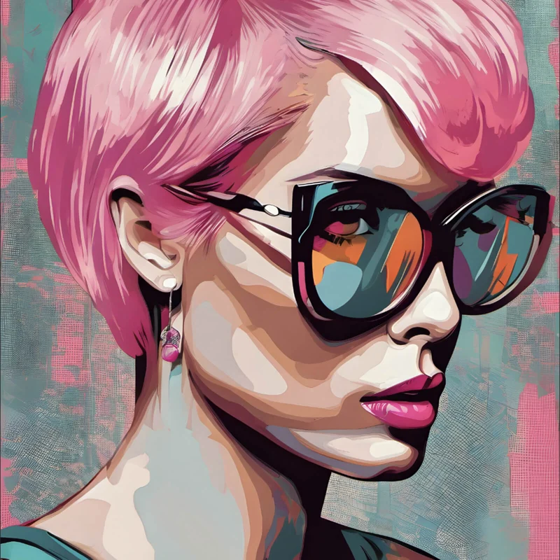 Aluminiumbild Frau mit pinken Haaren Quadrat