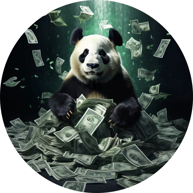 Aluminiumbild Panda schwimmt in Geldscheinen Kreis