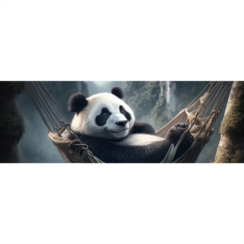 Aluminiumbild Panda mit Hängematte in mystischer Umgebung Panorama