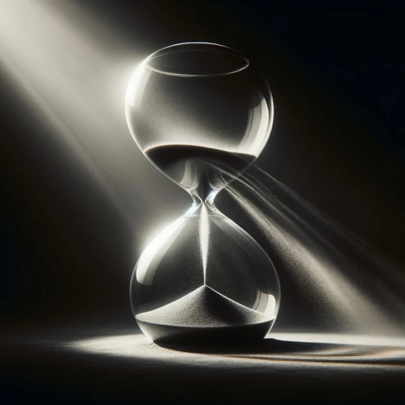 Spannrahmenbild Sanduhr von Lichtstrahlen durchleuchtet Quadrat