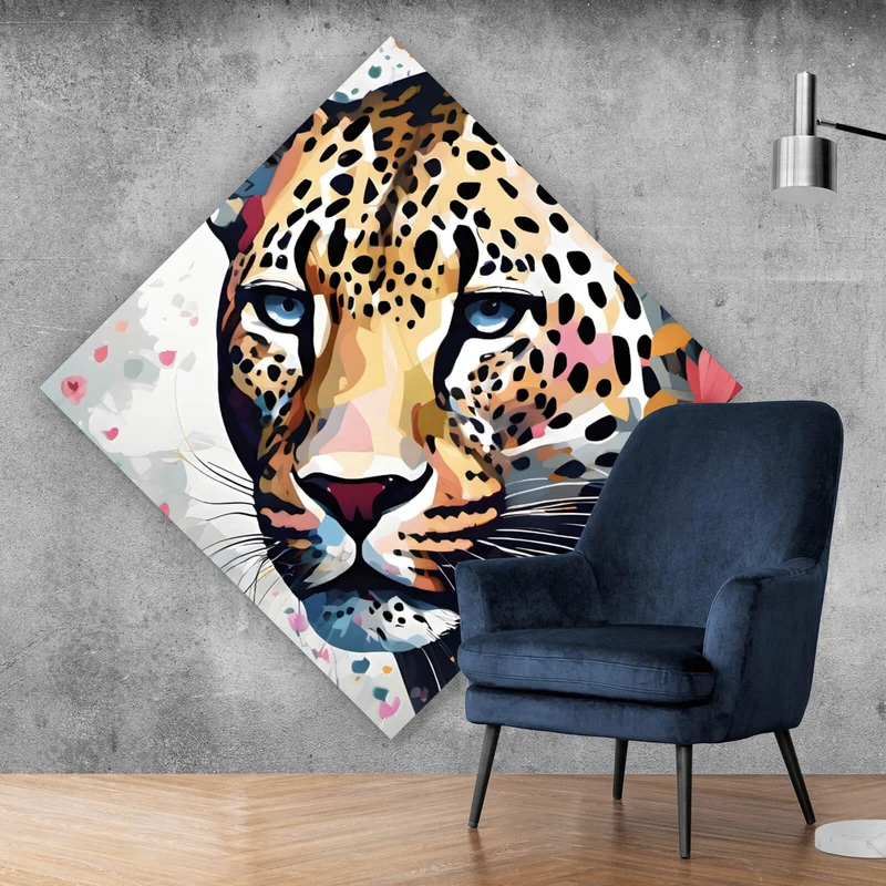 Poster Leopardenkopf in Blumenkomposition Raute
