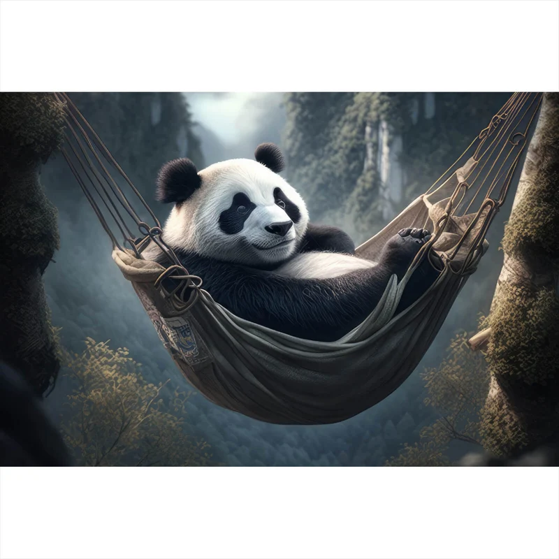 Spannrahmenbild Panda mit Hängematte in mystischer Umgebung Querformat