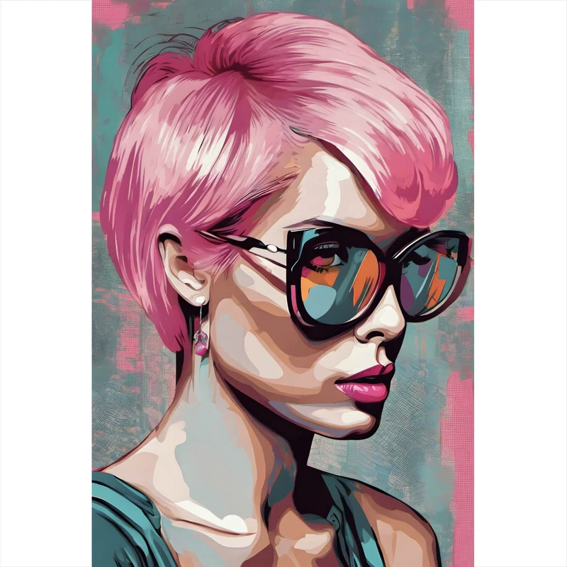 Poster Frau mit pinken Haaren Hochformat