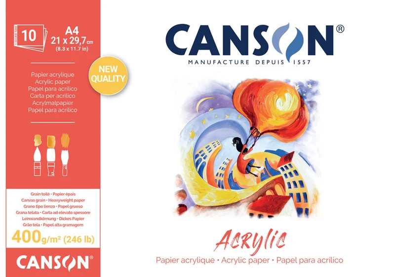 Μπλοκ ακρυλικού Canson CP Natural White 400 g/m² - 10 φύλλα