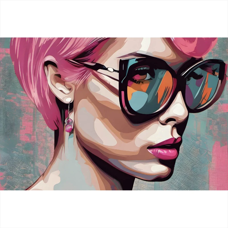 Leinwandbild Frau mit pinken Haaren Querformat