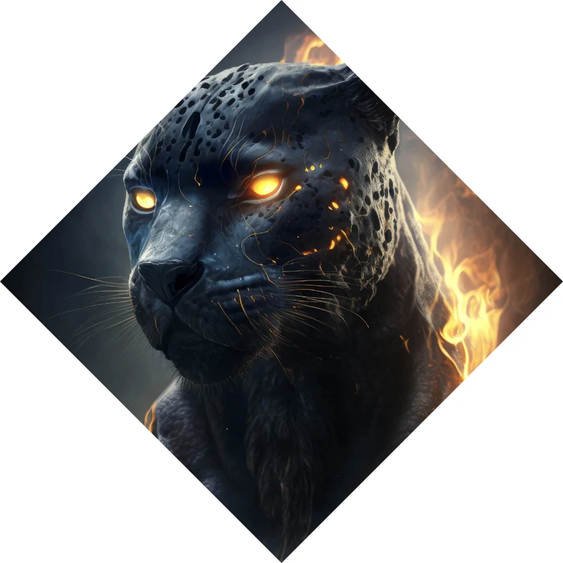 Aluminiumbild gebürstet Mystischer Panther umhüllt von Flammen Raute