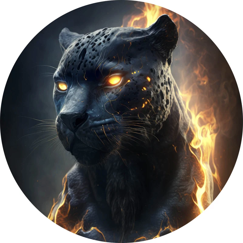 Aluminiumbild gebürstet Mystischer Panther umhüllt von Flammen Kreis