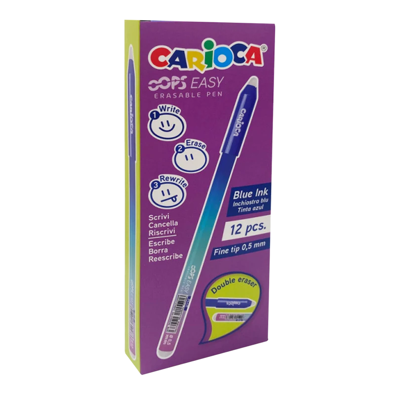 Изтриваема химикалка Carioca Oops Easy, син пълнител, пакет 12 бр.