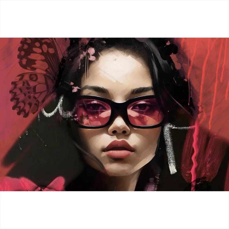 Aluminiumbild Frau mit Herzen und Schmetterlingen Querformat