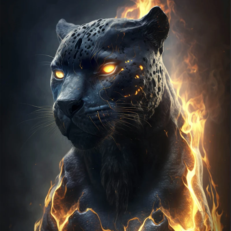 Aluminiumbild gebürstet Mystischer Panther umhüllt von Flammen Quadrat