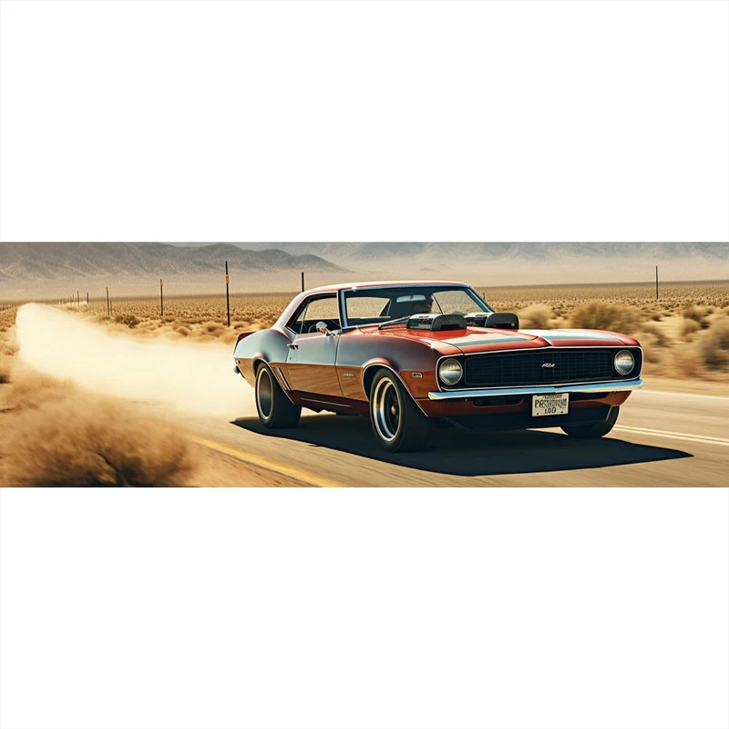 Leinwandbild Klassischer Muscle Car in der Wüste Panorama