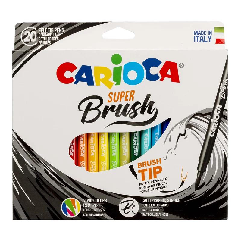 Carioca Brush fixky so štetcovým hrotom, 20 ks, mix farieb