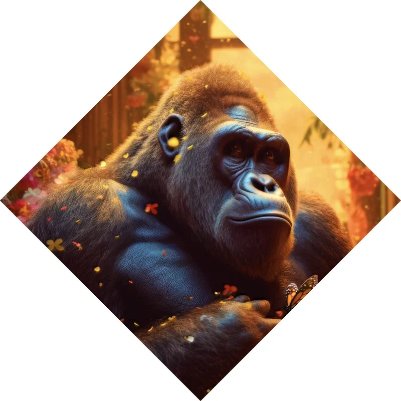 Aluminiumbild gebürstet Gorilla mit Schmetterling Digital Art Raute