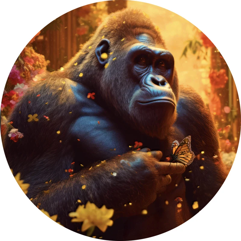 Aluminiumbild gebürstet Gorilla mit Schmetterling Digital Art Kreis