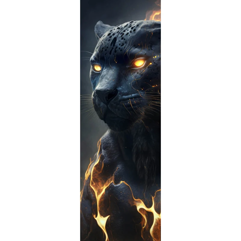 Leinwandbild Mystischer Panther umhüllt von Flammen Panorama Hoch