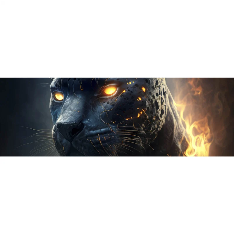 Aluminiumbild gebürstet Mystischer Panther umhüllt von Flammen Panorama