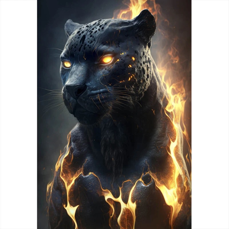 Spannrahmenbild Mystischer Panther umhüllt von Flammen Hochformat