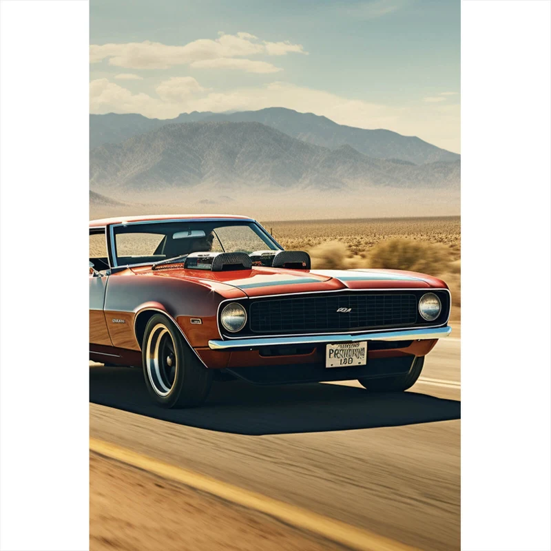 Acrylglasbild Klassischer Muscle Car in der Wüste Hochformat