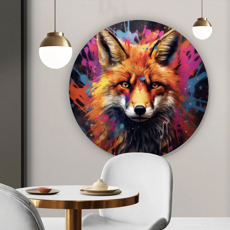 Aluminiumbild gebürstet Fuchs mit Farbspritzer Modern Kreis