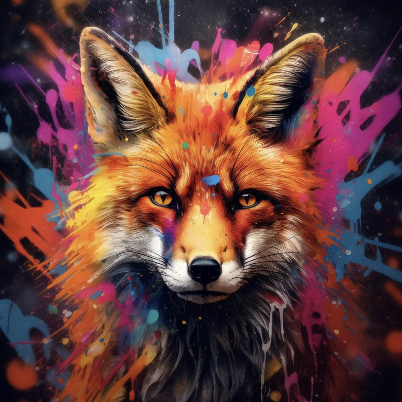 Spannrahmenbild Fuchs mit Farbspritzer Modern Quadrat