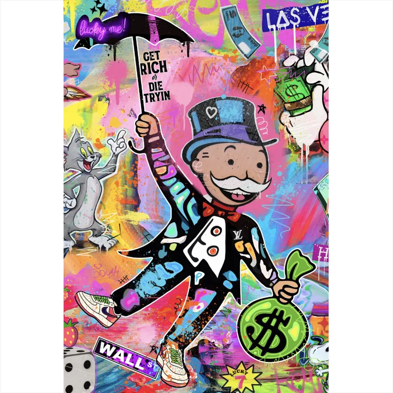 Aluminiumbild gebürstet Bunte Monopoly Collage Pop Art Hochformat