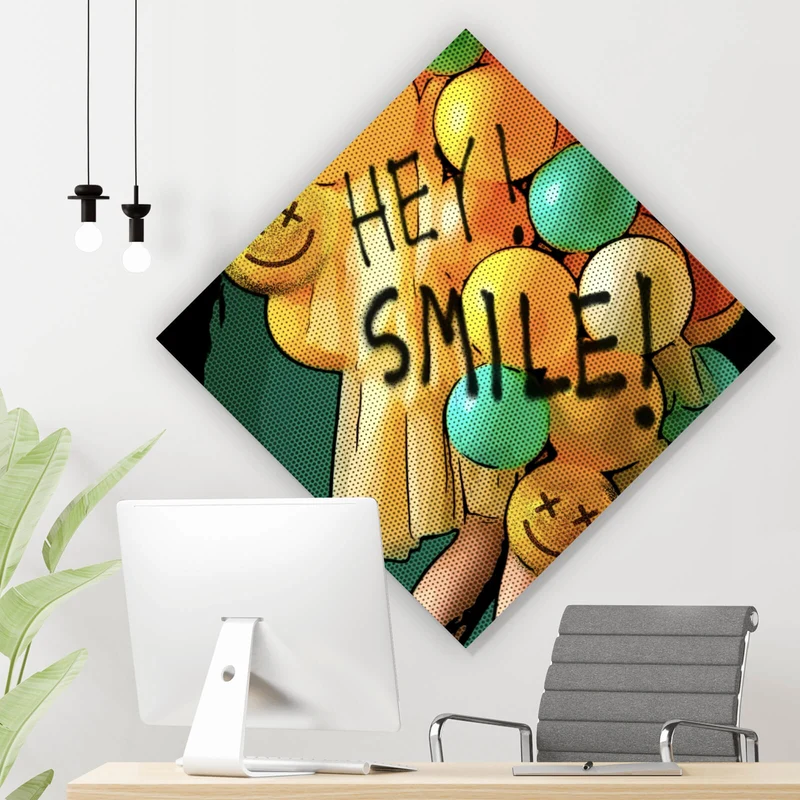 Leinwandbild Smile bunte Ballons im Pop Art Stil Raute