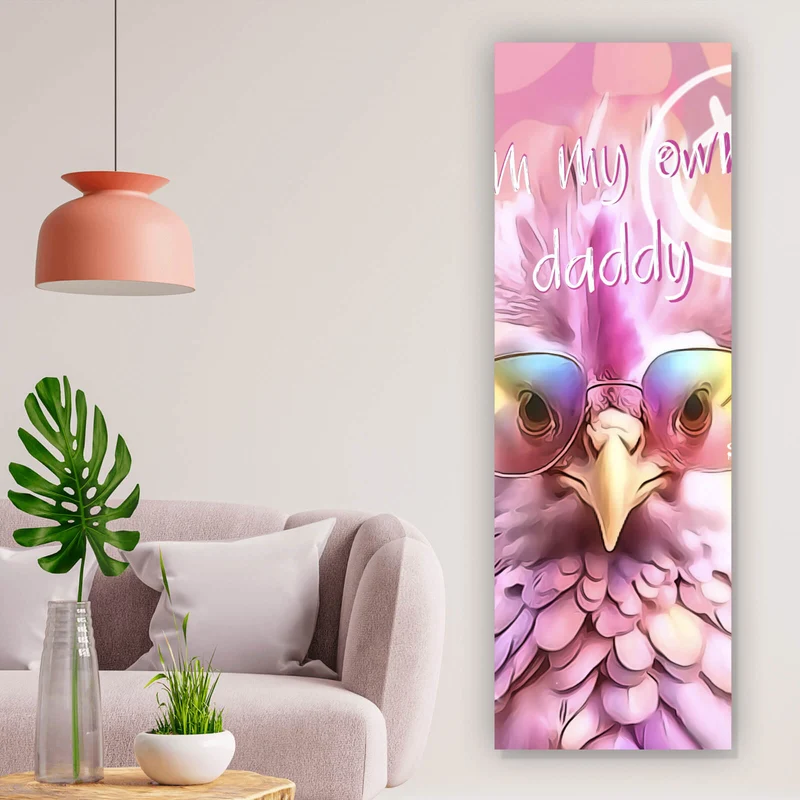 Leinwandbild Huhn mit Sonnenbrille Modern Art Panorama Hoch